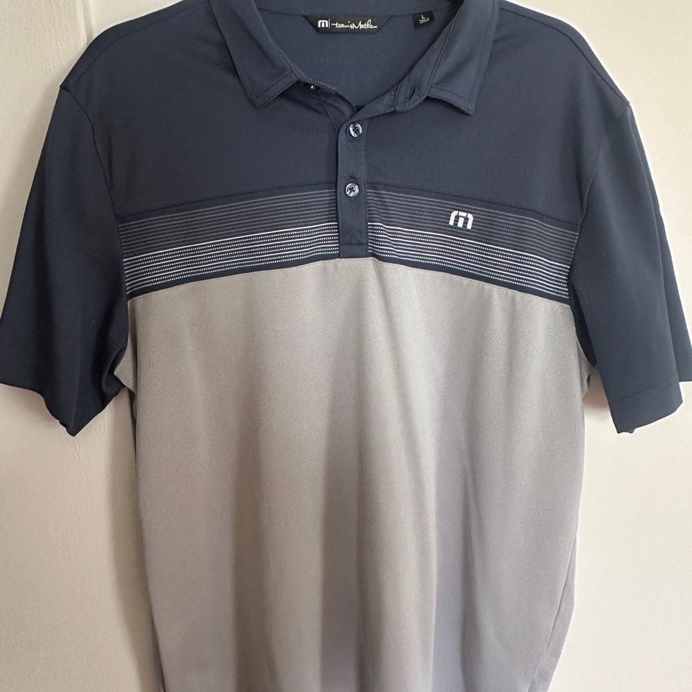 Travis Mathew Two-Tone Polo in Navy and Light Gray